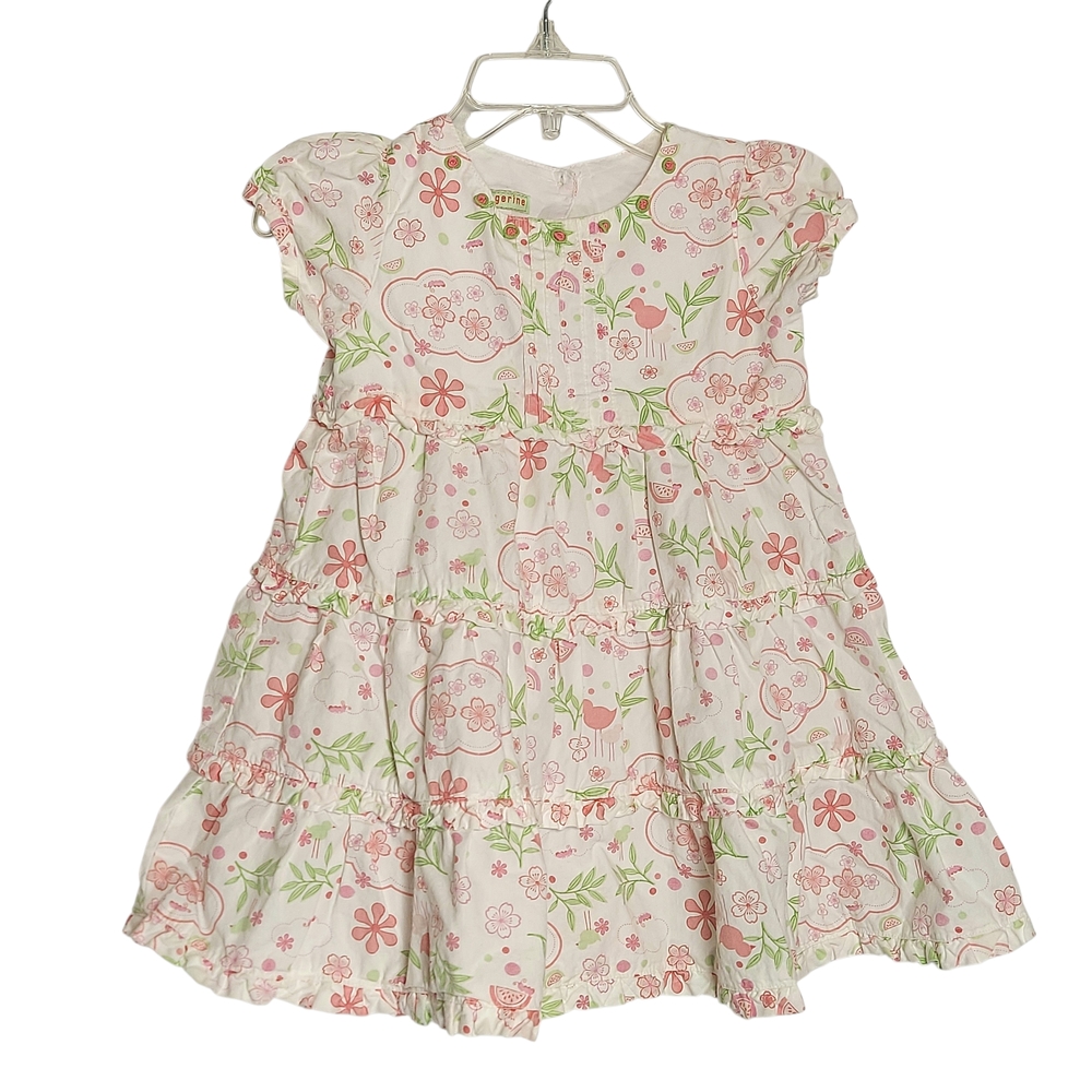 Tangerine Baby Dress with Pink and Green Floral Design